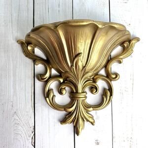 VTG 1962 HOMCO Gold Scroll Wall Pocket Planter Vase Fleurs de Lis Made In USA